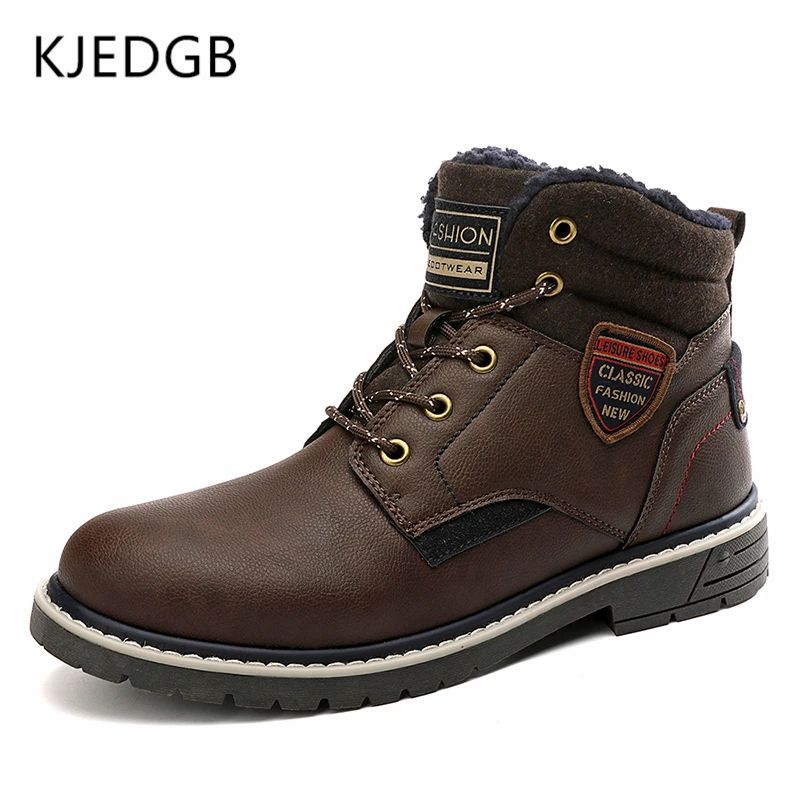 KJEDGB/мужские ботинки; модная очень теплая зимняя обувь; уличные повседневные брендовые зимние ботинки; нескользящие ботильоны; мужские ботинки; размеры 39-45 - Цвет: Коричневый