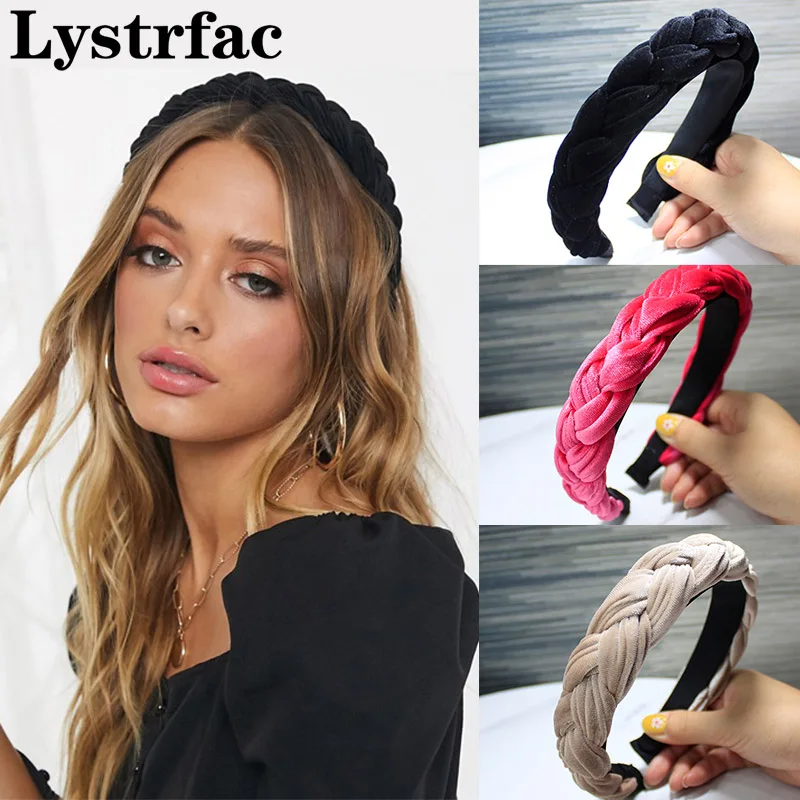 Lystretc. tiara feminina de cor sólida entrançada, tiara de cabelo de