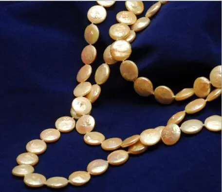 1116 Necklace of freshwater button Pearl 13-14mm three row Zhuang