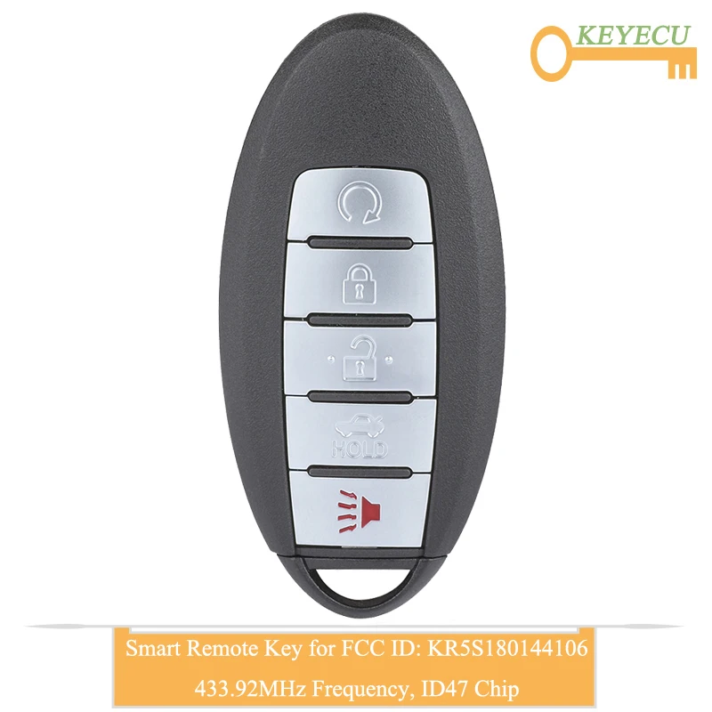 KEYECU умный пульт дистанционного управления автомобильный ключ для Nissan Rogue Fob 5 Кнопка-433,92 МГц-FCC ID: KR5S180144106 Cont# S180144110