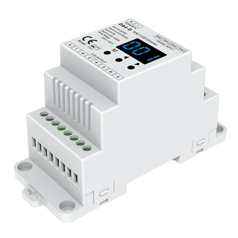 

DA4-D 4 channels DALI led Dimmer20A 240W 480W Numeric display PMW Dimming DIN Rail led strip Lighting Dimmer DC12V 24V