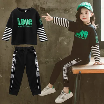 

Children Clothes Girls spring Outfits 2020 New Big Girl Casual Sports Sets Big Letter Print Tops +Pants Two-piece Sets Clothing