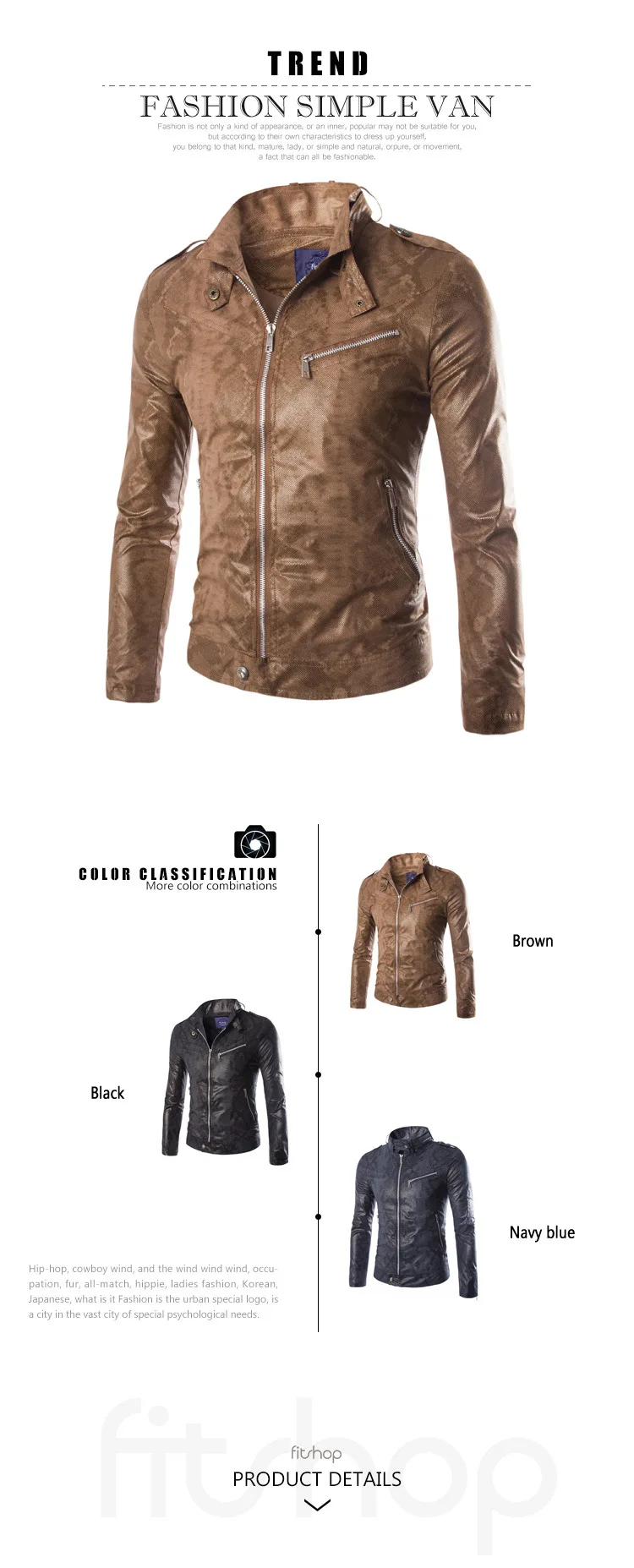 AliExpress New Style Men's Stand Collar Leather Coat Western Style Faux Snake's Skin Locomotive Leather Coat Fashion Man Leather