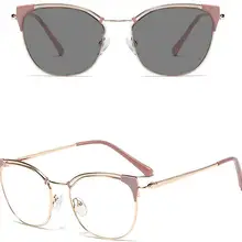 Новые очки фотохромные светильник Фиолетовые женские кошачьи очки металлическая оправа модные брендовые очки для близорукости с коробкой FML