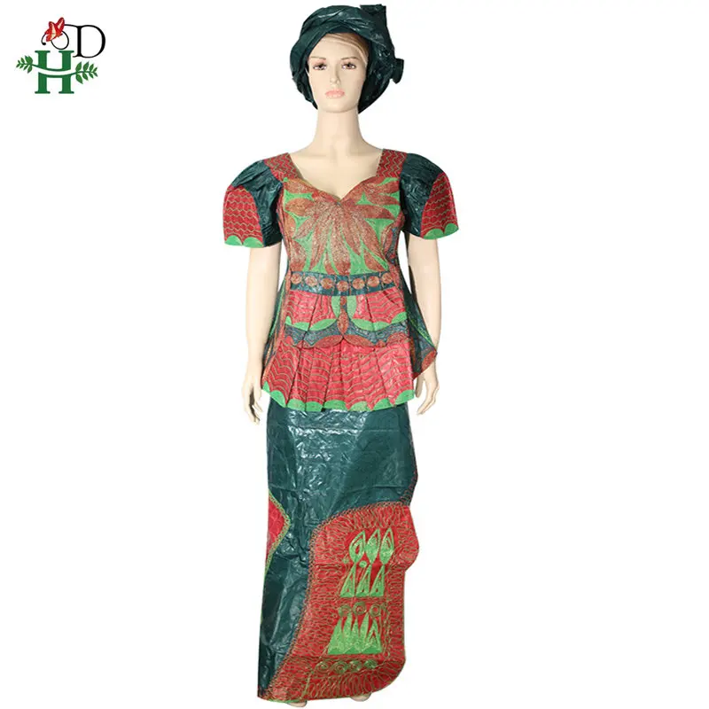 H& D африканские платья для женщин Базен riche юбка короткий рэппер с шарф вышивка Дашики Леди Топы Южная Африка женская одежда - Цвет: Зеленый
