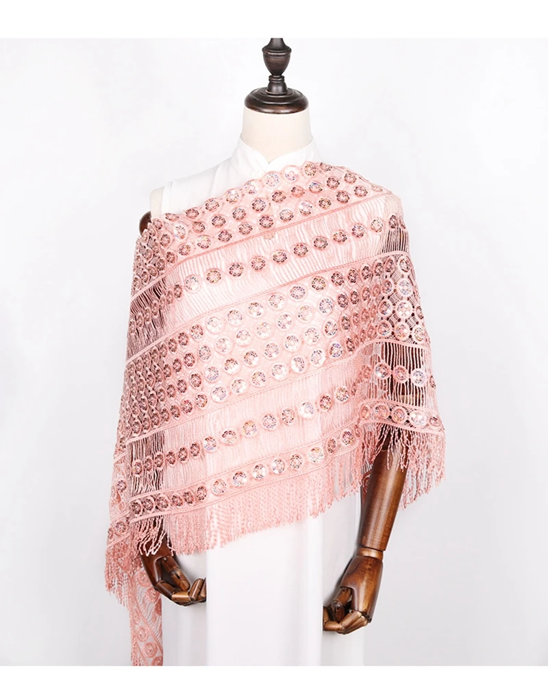 New Elegant Women Lace Hollowing sequins Embroidery fringed shawl scarf All-Match Ladies cheongsam Evening Wedding Shawls Tippet