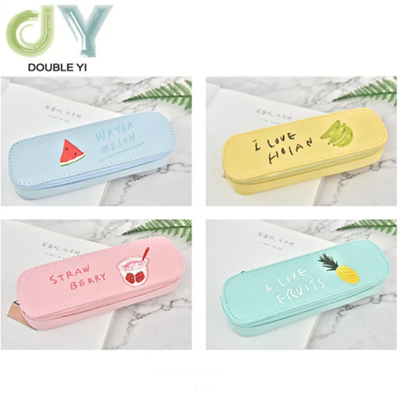 Simple fruit pencil case small fresh canvas pen bag large capacity pencil case wholesale