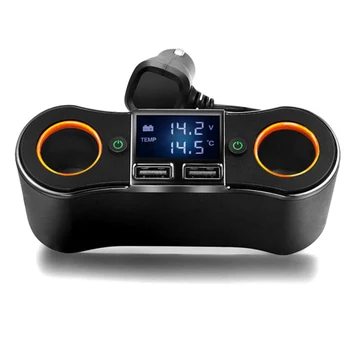 

Car LED Rings Dual USB Port Charger With Dual Cigarette Lighter Socket Splitter Adapter With Independent Switches Car Chargers