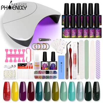 

Phoenixy 8ML Gel Nail Polish Set Manicures Set Nail Art Design Tool Kit with 36/48W Nail Lamp Nail Dryer Set Gel Varnish Set Kit