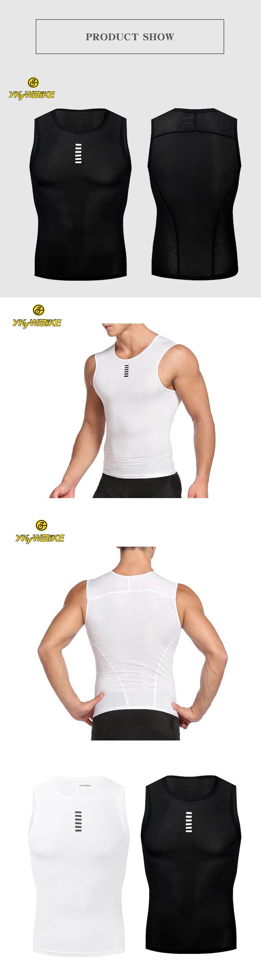 YKYWBIKE Men Cycling Base Layer Summer Jersey Cycling Vest Reflective MTB Road Bike Bicycle Vest Mesh Underwear Cycling Clothing