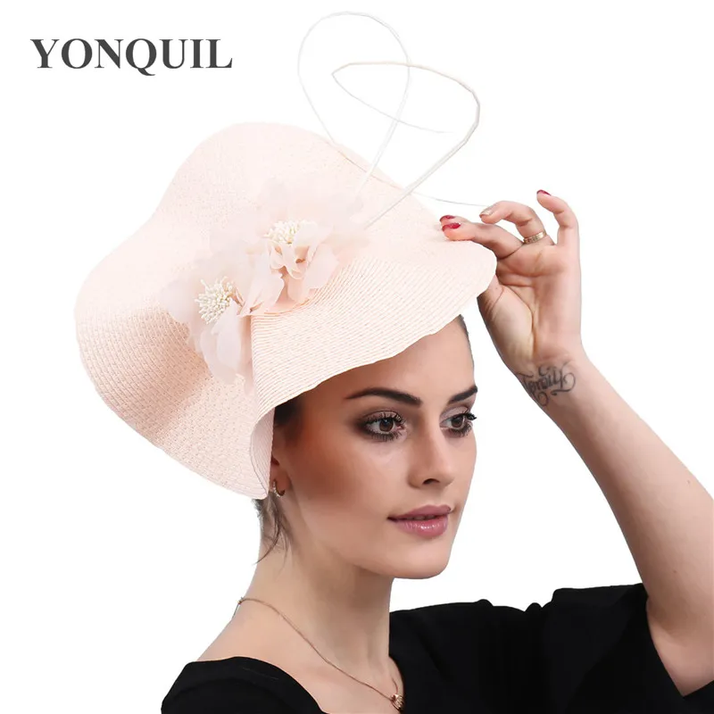 Nice flower decor derby women headpiece headband fascinator wedding hats elegant ladies formal race headwear occasion fedora cap - Цвет: champagne