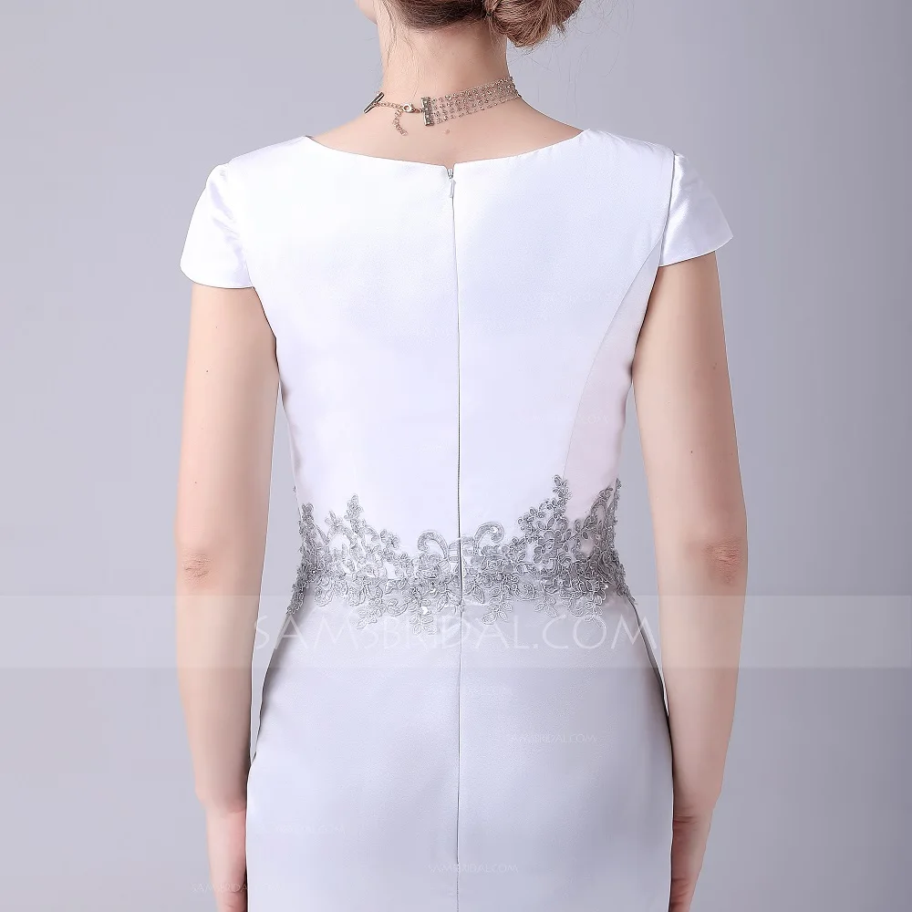 Sheath / Column Jewel Short Chiffon Mother of the Bride Dress with Appliques For Wedding Party
