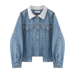 Blue Short Denim Jacket Women Irregular Loose New Design Sense Thin Coat Spring Autumn Retro Hong Kong Style Cardigan Female Top