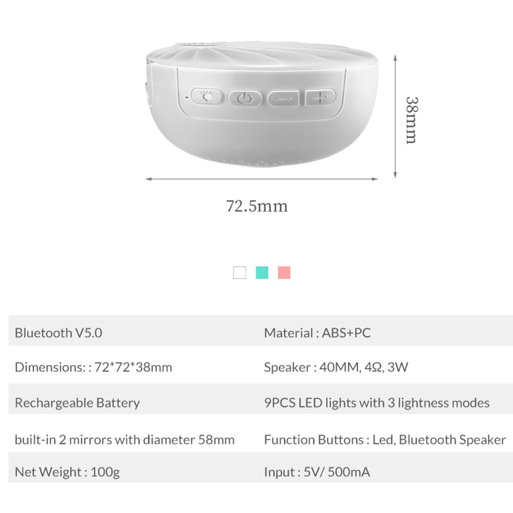 Мини домашний макияж Bluetooth динамик туалетное зеркало Карманный USB Перезаряжаемый модный косметический подарок с регулируемой яркостью светодиодный светильник 3X увеличительное