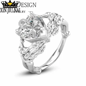 

punk Heart gothic skeleton Design Crown Hand Heart Clah-Duh Claddagh finger Ring For Women Gift Jewelry Party Gift Ladies' rings
