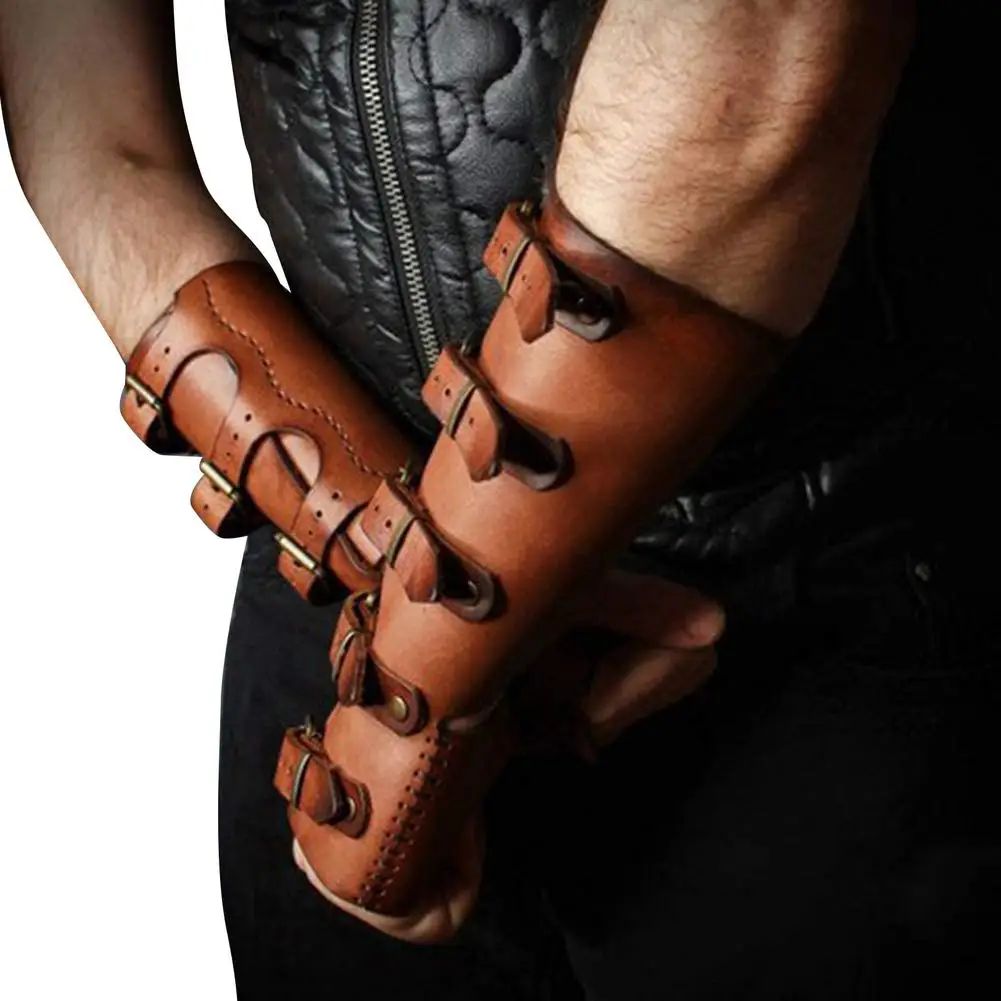 Black/Brown Hand Brace Leather Carpal Tunnel Wrist Brace Steampunk Gloves Renaissance Costume Assecories For Man