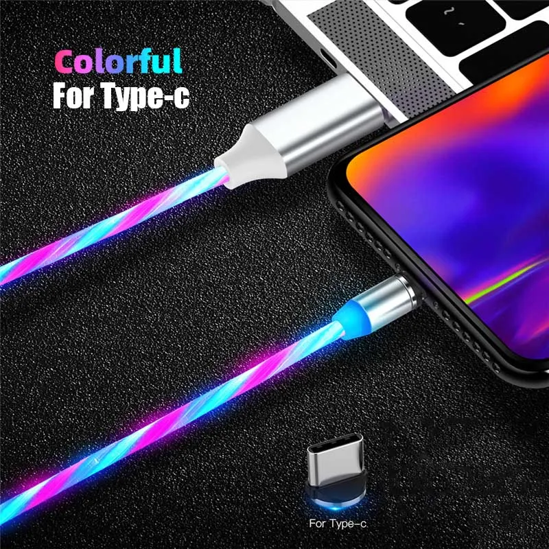 Магнитный светодиодный кабель для быстрой зарядки, магнитный кабель Micro usb type C, светодиодный шнур, зарядное устройство type-C для samsung S10 Hauwei - Цвет: for type c