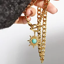 

Stainless Steel Toggle Clasp Chain Sunflower Necklace Pendant Women Statement Jewelry Christmas Gifts