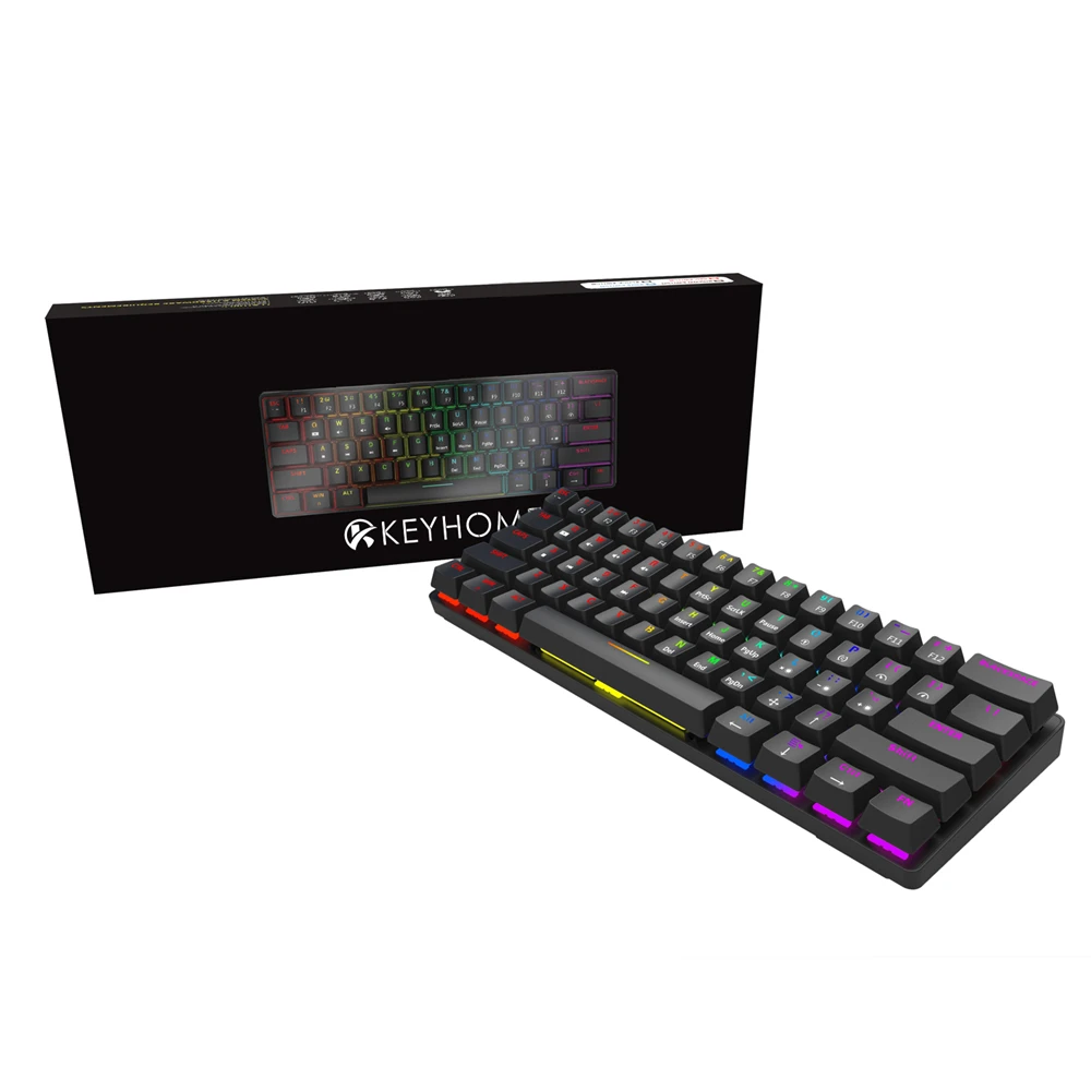 US $51.78 Keyhome KH61 60 mechanical keyboard hot swappable rgb switch led type c doubleshot keycap macro program blue red brown black