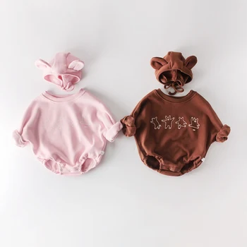 

Baby kids Girls Roupas Boys Winter Velvet Rompers Cartoon Long Sleeve Infants PP Cover Playsuit Overalls Jumpsuits+Hat WT996