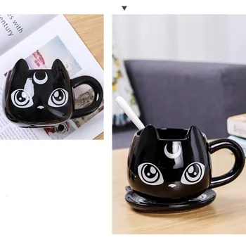 

2020 New Creative Black Cat Ceramics Mugs Kids Breakfast Milk Cartoon Cups Office Afternoon Tea Coffee Mug with Tray