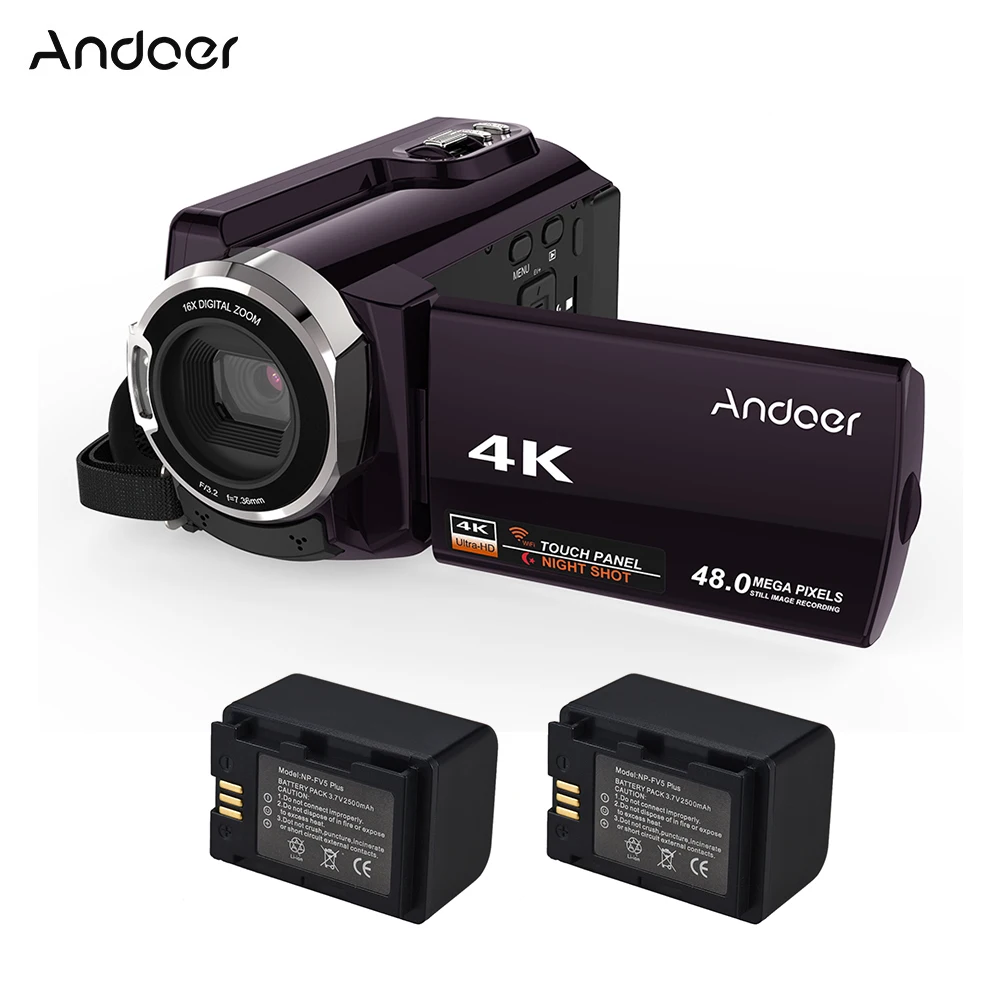 Andoer HDV-534K 4K WiFi Digital Video Camera with 2pcs  Camera Battery Touchscreen IR Infrared 16X Zoom Support Face Detect