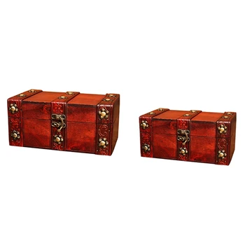 

Vintage Retro Wood Box with Lock Storage Container Box Trinket Jewelry Bracelet Pearl Ring Wooden Treasure Case Chest Organizer