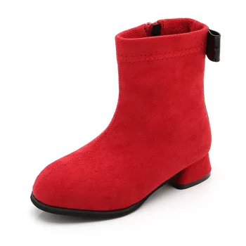 

Autumn Winter Children's Butterfly-knot Middle-top Boots Casual Warm Solid Bow-knot Medium Big Kids Girls Low Heels Flock Shoes
