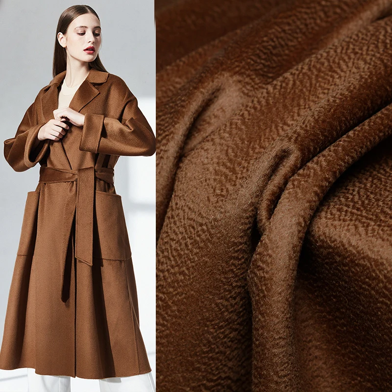 

Pearlsilk 850g Caramel Double-Side Water Ripple Fabrics 100% Australian Wool Materials Winter Women Overcoat Cloth Free shipping