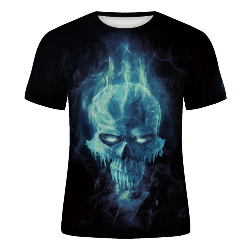 Популярная футболка с 3D-принтом черепа для мужчин и женщин летняя повседневная