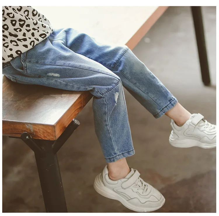 New Casual Girls Boys Jeans Children Clothes Autumn Denim Pant Teenage Patchwork Long Pants Trousers Kids 4-14years