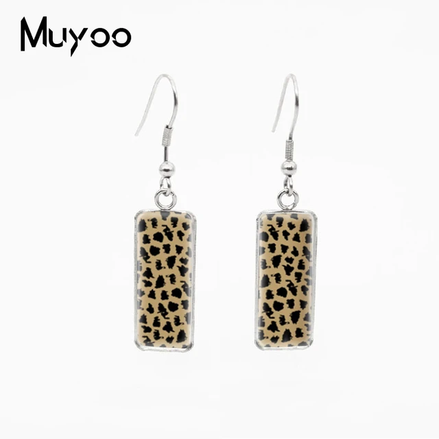 New Animal Fur Patterns Leopard Tiger Zebra Skin Print Rectangle Fish Hook  Dangles Earrings Handcraft Gifts