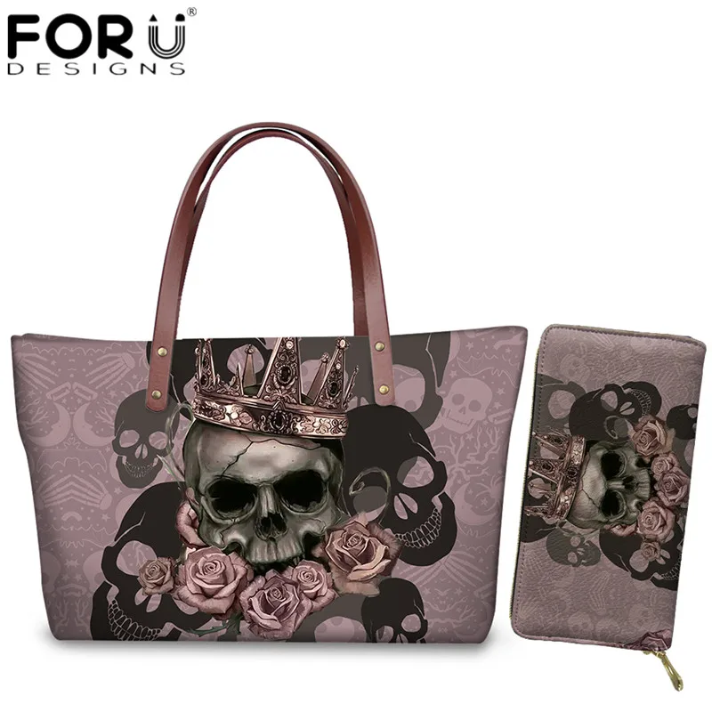 FORUDESIGNS/Королева череп цветок 3D печати на плечо модные сумки в руку женские