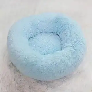 Light-blue Теплая круглая кровать для собаки, длинная плюшевая моющаяся корзина для кошек, собак, кровать для питомцев, для маленьких, средних и больших собак, для кошек, зимняя собачья Конура - Цвет: Light-blue