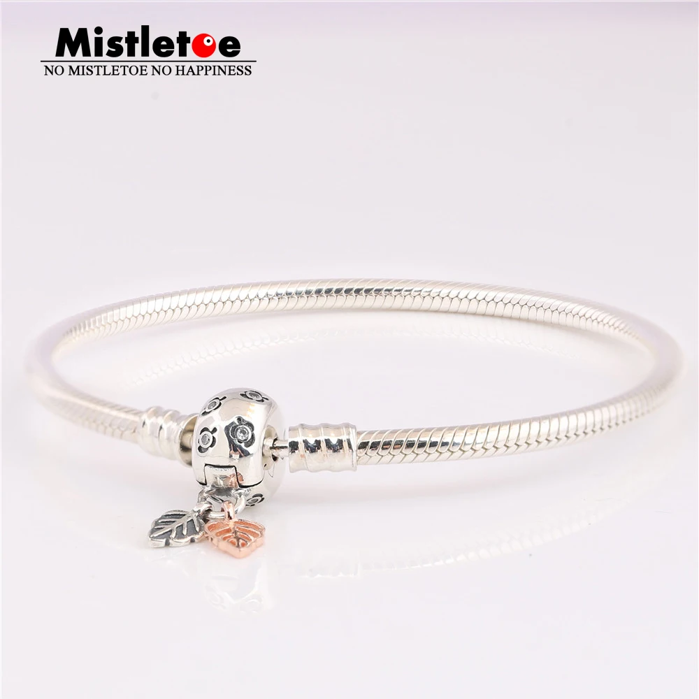 Аутентичный 925 пробы браслет-цепочка в виде листьев и змеи из серебра, ювелирные изделия в европейском стиле