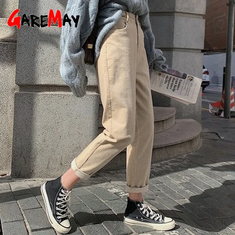 Женские вельветовые шаровары однотонные Свободные повседневные брюки с высокой