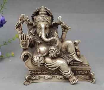 

Chinese Old Handwork Tibetan Silver Wealth God Recline Statue