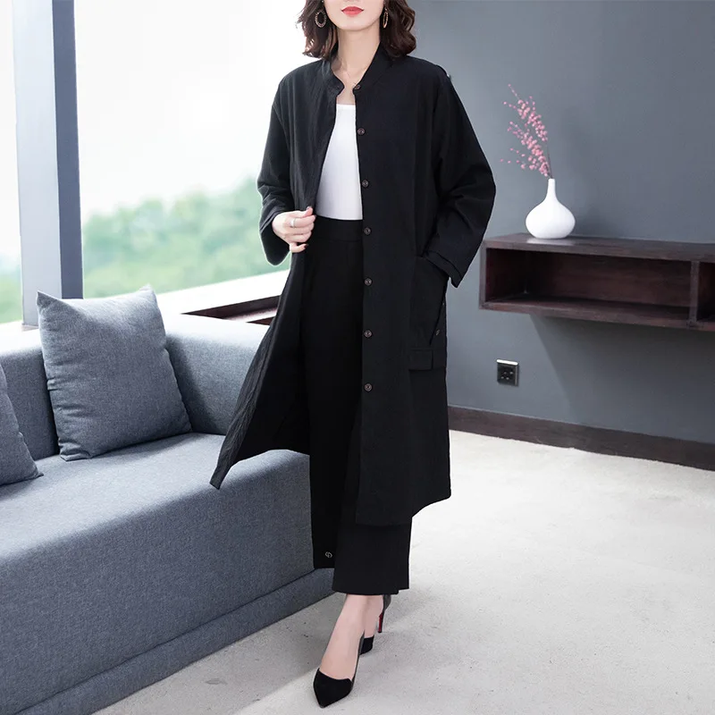 

2019 Autumn New Style Western Style Large Size Middle-aged Women Dress Coat Women's Mid-length Single Breasted Cardigan Solid Co