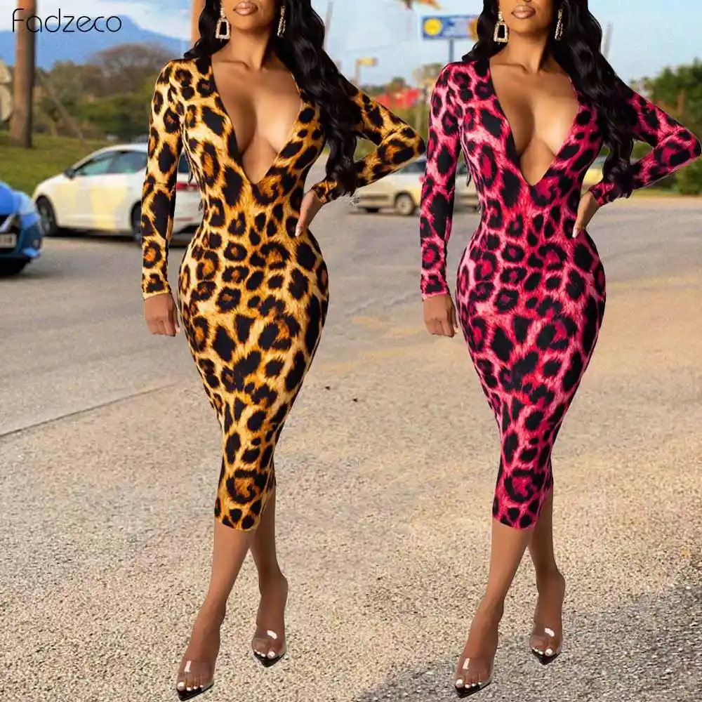 low cut leopard print dress