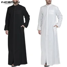 Aliexpress - INCERUN Men Muslim Clothes Solid Color Jubba Thobe Long Sleeve Stand Collar Robes Dubai Middle East Men Islamic Arabic Kaftan