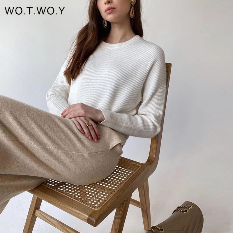 Женский вязаный свитер Wo. T. W o.y однотонный пуловер свободного покроя с длинным