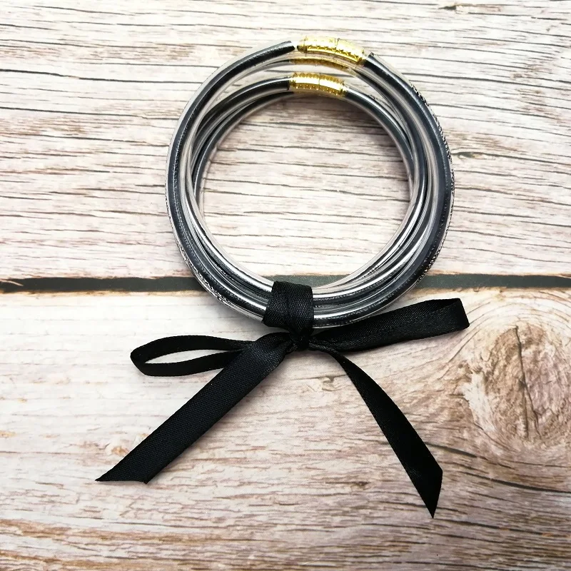 ZWPON браслет из натуральной кожи с радужной полосой, силиконовый браслет со стеком звездной пыли, желейные браслеты с бантом, ювелирное изделие, 5 шт. в комплекте - Окраска металла: Black