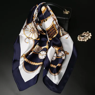 Color 4 Ladies Pure Silk scarf Women 90*90 cm Head Luxury Brand Real Natural Silk Scarf Square Printed Fashion Shawls Wrap Scarves - Цвет: Color 4