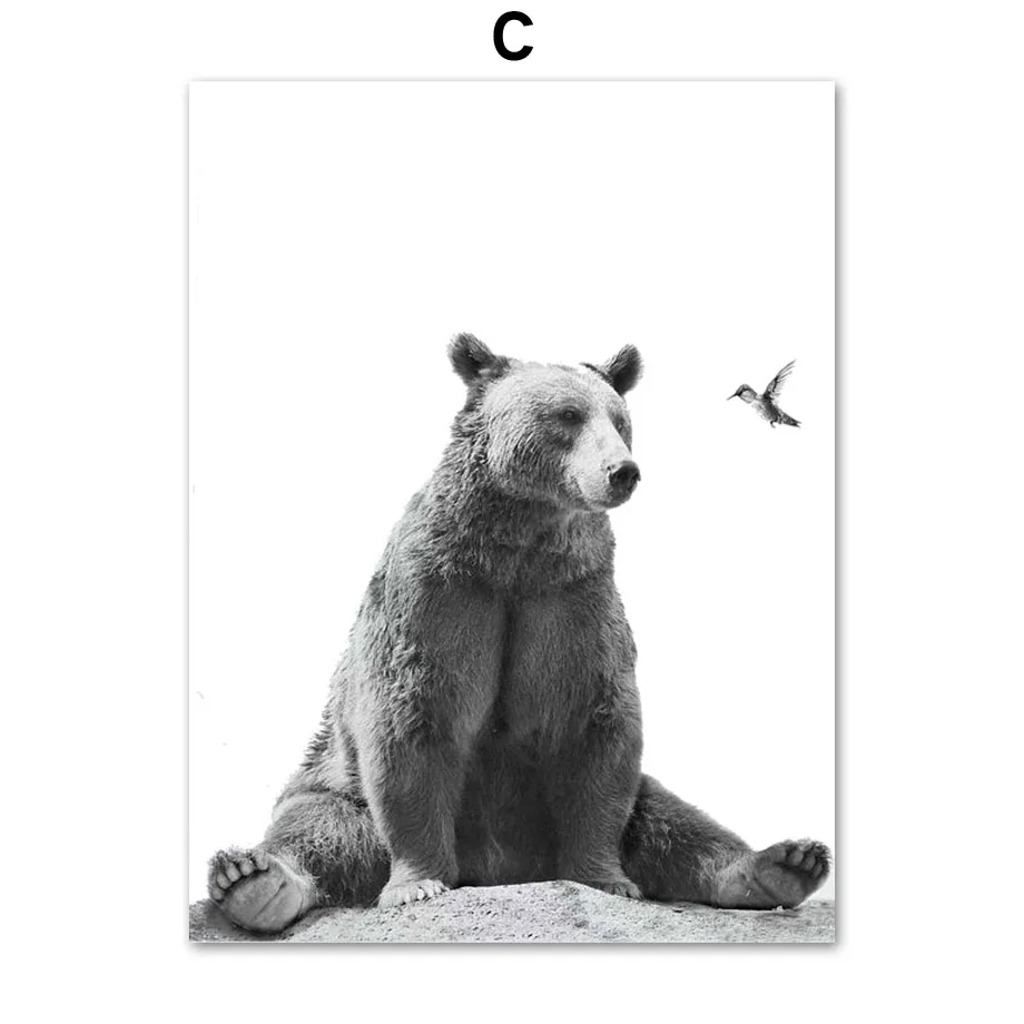 Cute-Bear-Koala-Deer-Fox-Bird-Black-White-Nordic-Posters-And-Prints-Wall-Art-Canvas-Painting (5)
