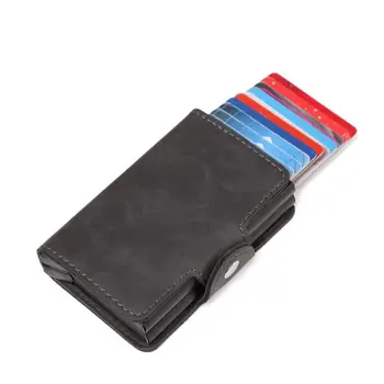 

Unisex Double Aluminum Wallets Leather Credit Card Holder RFID Metal Wallet Automatic pop up Antitheft Purse Business Card case