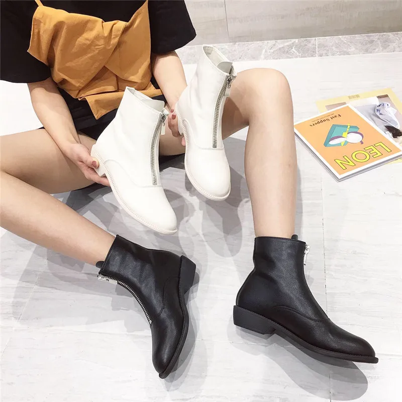 

Women's Short Boot Bootee Woman 2019 Zipper Luxury Designer Low Heels booties Lady Boots Winter Shoes Round Toe Ankle Fashion
