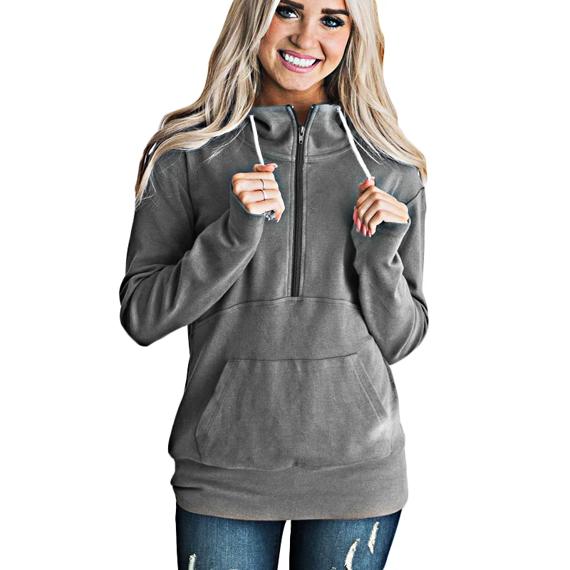 

2019 Hot autumn winter women Sweatshirt kangaroo pocket zipper long-sleeve hooded loose-fitting harajuku sports Ladies hoodie