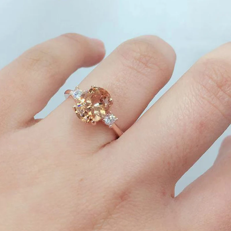

Oval Stone Champagne Women Engagement Ring Wedding White Cubic Zircon Female Finger Ring Rose Gold Color Elegant Jwerlry DDR143
