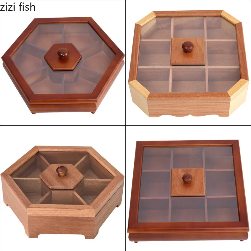 

Creative Pine Chinese Dried Fruit Box Living Room Split with Cover Candy Box Wood Nut Snack Solid Wood Storage Box