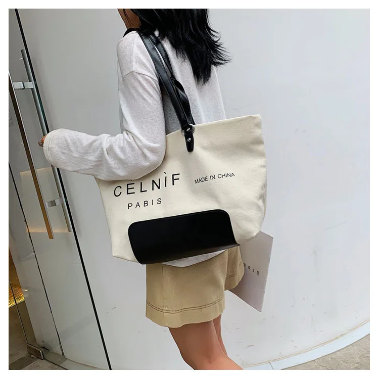 

Large capacity Korean version of popular canvas women's bag 2019 new fashion single shoulder simple portable bag